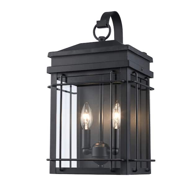 Bel Air 17 in. 2-Light Black Outdoor Wall Light Fixture with Clear Glass