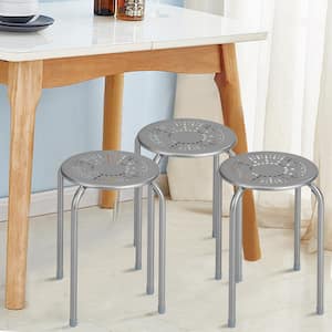 17.5 in. Grey Stackable Metal Bar Stool Set Daisy Backless Round Top Kitchen Set of 6