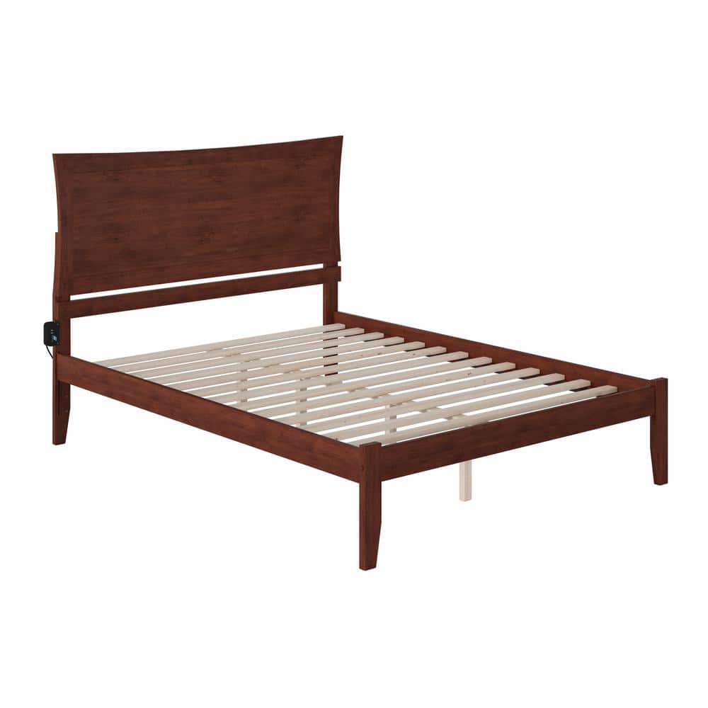 Walnut Queen Upholstered Platform Bed with Storage Drawers