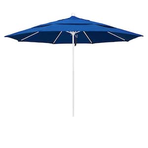 11 ft. White Aluminum Commercial Market Patio Umbrella with Fiberglass Ribs and Pulley Lift in Pacific Blue Pacifica