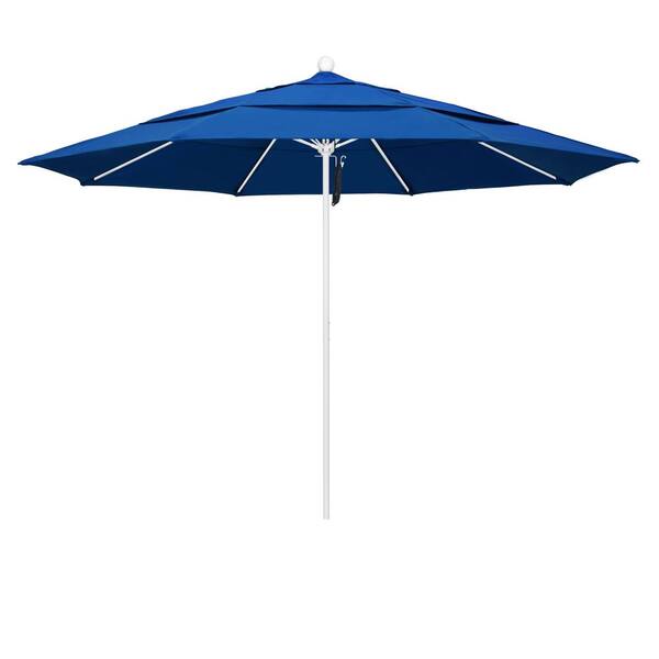 California Umbrella 11 ft. White Aluminum Commercial Market Patio Umbrella with Fiberglass Ribs and Pulley Lift in Pacific Blue Pacifica
