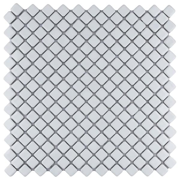 Merola Tile Hudson Diamond Glossy White 6 in. x 6 in. Porcelain Mosaic Take Home Tile Sample