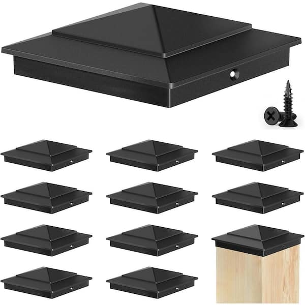 Afoxsos Aluminum Matte Black Weatherproof Rust-Resistant Heavy-Duty Pyramid Post Caps for 3.5 Wood Posts (12-Pack)
