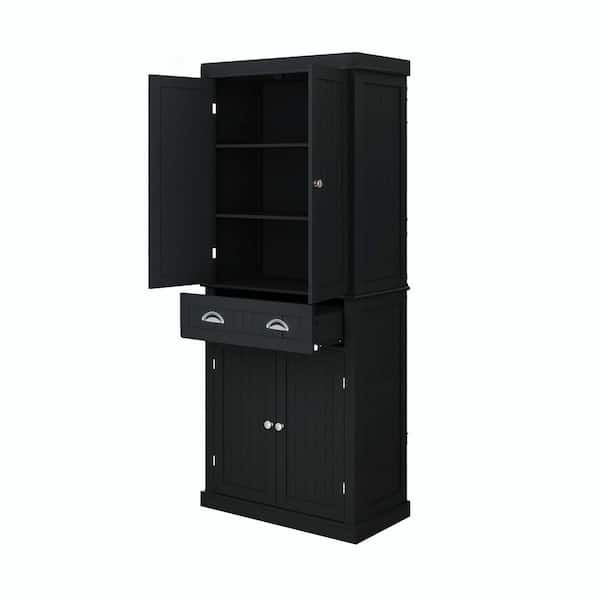 30 in. W x 16 in. D x 72 in. H Black Linen Cabinet, 71 in. Kitchen Pantry Storage Cabinet, Freestanding Cupboard