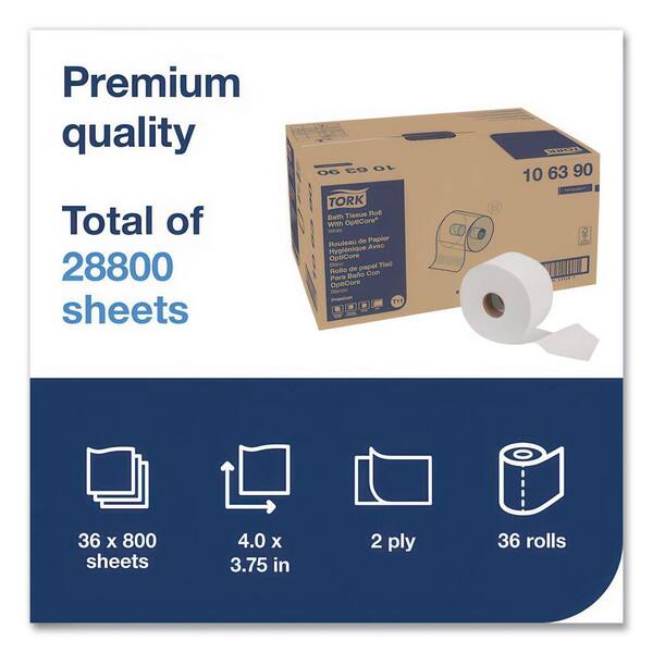 TORK Premium Toilet Paper Roll with OptiCore, Septic Safe, 2-Ply