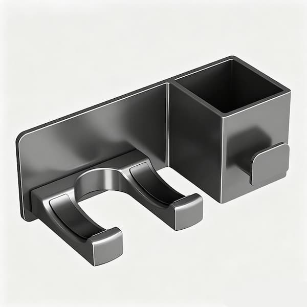 Wall Mounted Hair Dryer Holder, No Drilling Bathroom Hair Tool Organizer in Grey