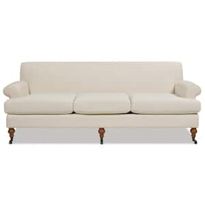 Alana 88 in. Rolled Arm Lawson French Country Linen Three-Cushion Tightback Sofa Couch with Metal Casters in Light Beige
