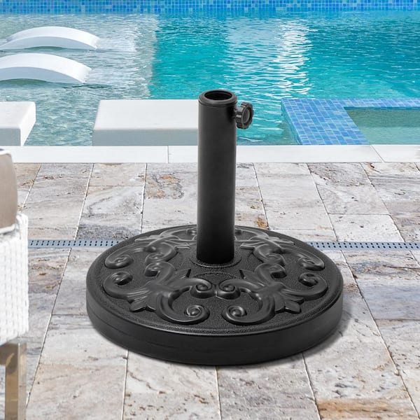 cement patio umbrella stand free standing Crestlive Products 30 lbs Heavy Duty Round Stone Patio Umbrella Base Black