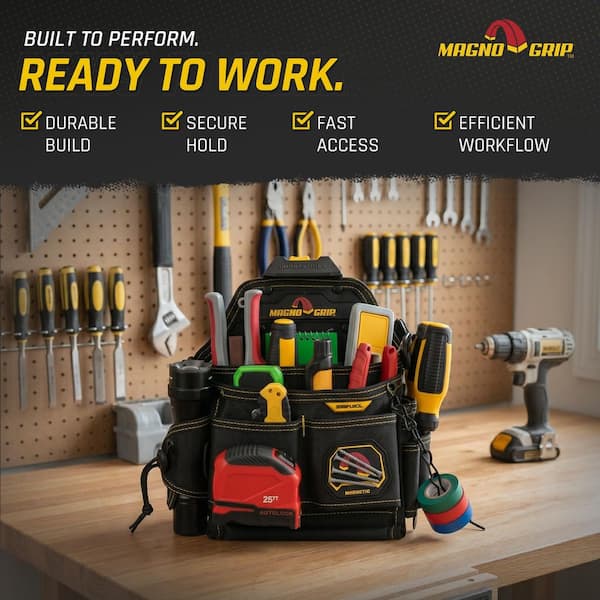 Snap Lock Master Electrician's Tool Pouch with Magnetic Storage and Shoulder Strap