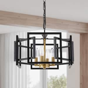 Hartford 4-Light Black/Gold Small Chandelier with Metal Lamp Body