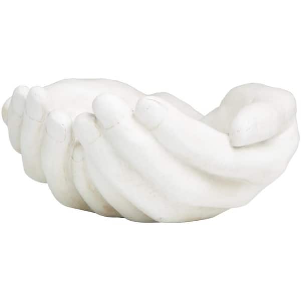 Litton Lane 16 in. x 7 in. White Polystone Open Hands Sculpture