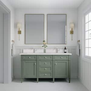 Brittany 60.0 in. W x 23.5 in. D x 33.8 in. H Bathroom Vanity in Smokey Celadon with White Zeus Silestone Quartz Top