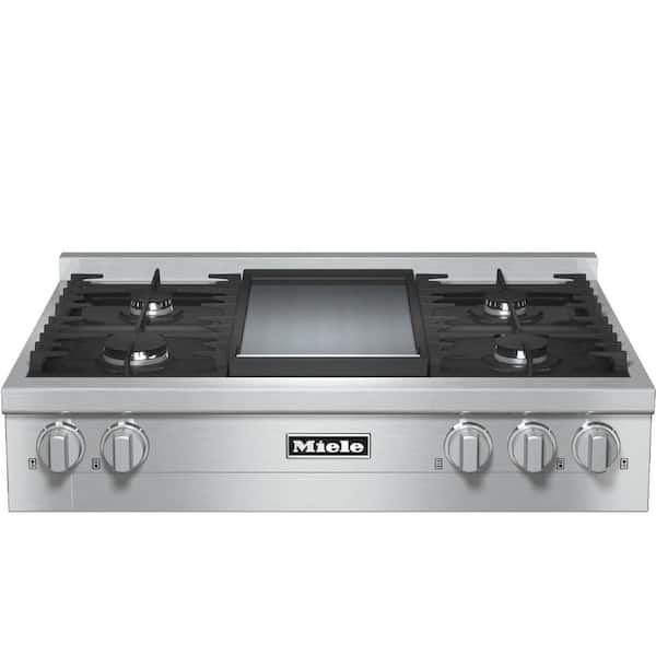 Miele 36 in. Gas Cooktop in Stainless Steel with 4 Burners and Griddle for Versatility and Performance