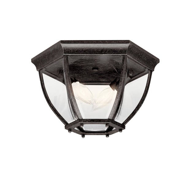 KICHLER Barrie 2-Light Tannery Bronze Outdoor Porch Ceiling Flush Mount Light with Clear Beveled Glass (1-Pack)