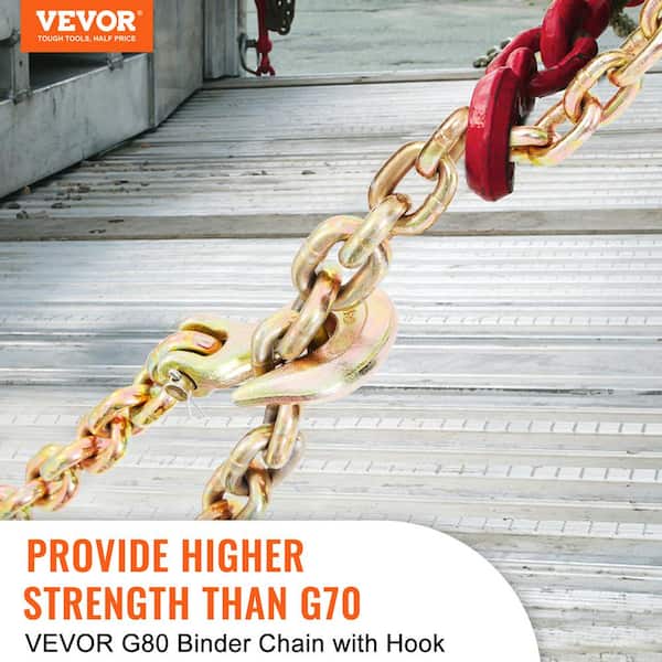 VEVOR Transport Binder Chain, 4900lbs Working Load Limit, 5/16''x20' G80 Tow Chain Tie Down with Grab Hooks, Dot Certified, Ga