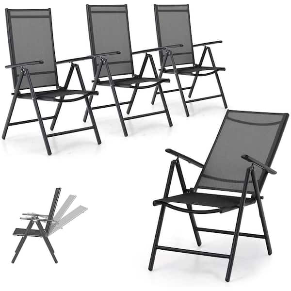 ATENGNES 4-Piece Outdoor Garden Adjustable Portable Patio Folding Dining Chairs Sling Chairs Recliner High Back Aluminum Chairs
