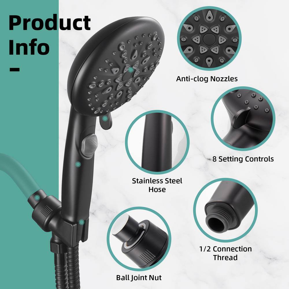 Matte Black 9-Spray Handheld Wall Mounted Shower Head