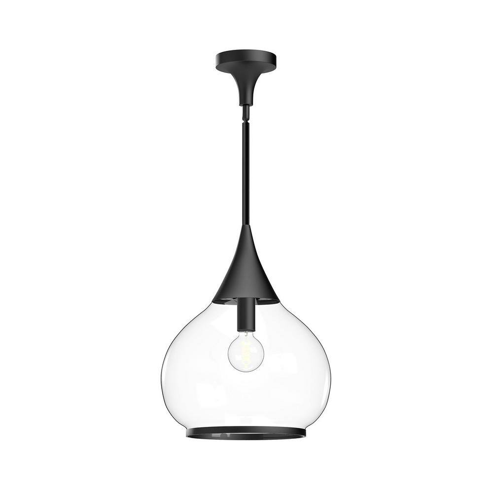 KUZCO Hazel 60Watt 1Light Matte Black/Clear Glass Pendant Light