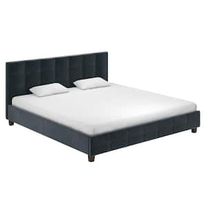 Ryan Blue Velvet Upholstered King Bed