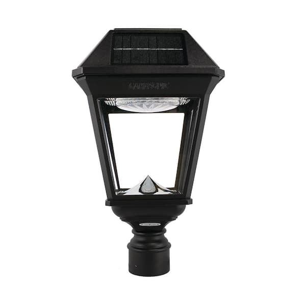 GAMA SONIC Imperial III Black 1-Light Outdoor Commercial Graded Solar LED Post Light with Dual Color Temperature and 3 in. Fitter