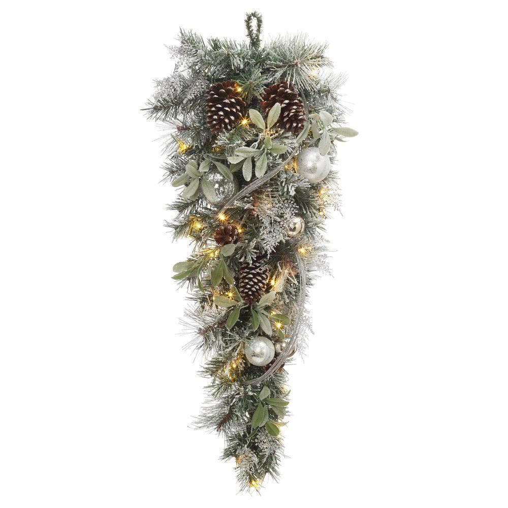 Home Accents Holiday 36 in. Snowy Silver Pine Battery Operated Flocked