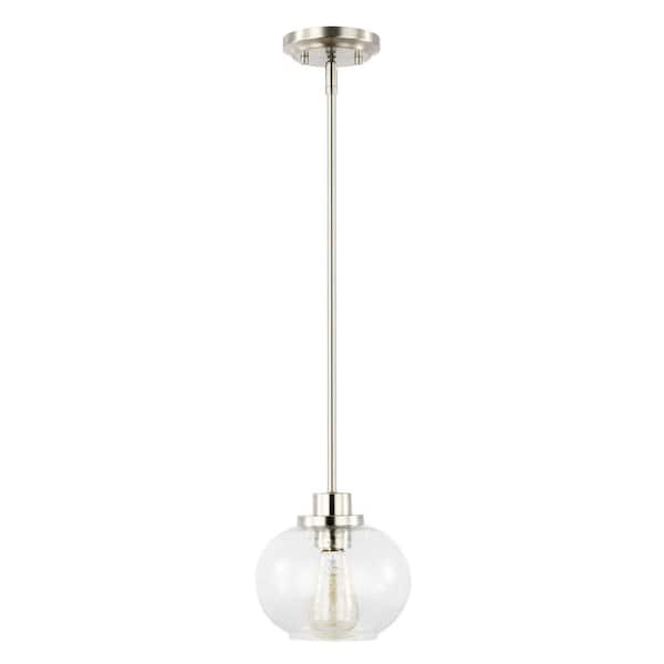 Light Society Sheridan 1-Light Satin Nickel Pendant with Clear Glass Shade