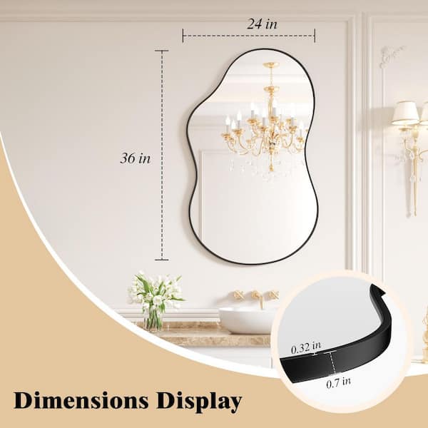 Black 24 in W x 36 in. H Abstract Wavy Irregular Aluminum Alloy Framed Mirror for Bathroom, Living Room, Entryway