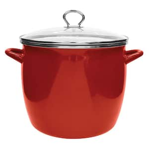 12 qt. Enamel on Steel Stock Pot in Red with Glass Lid