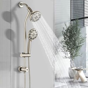 7-Spray Patterns with Flow Rate 1.8 GPM 5 in. Wall Mount Round Rain Dual Shower Heads in Brushed Nickel