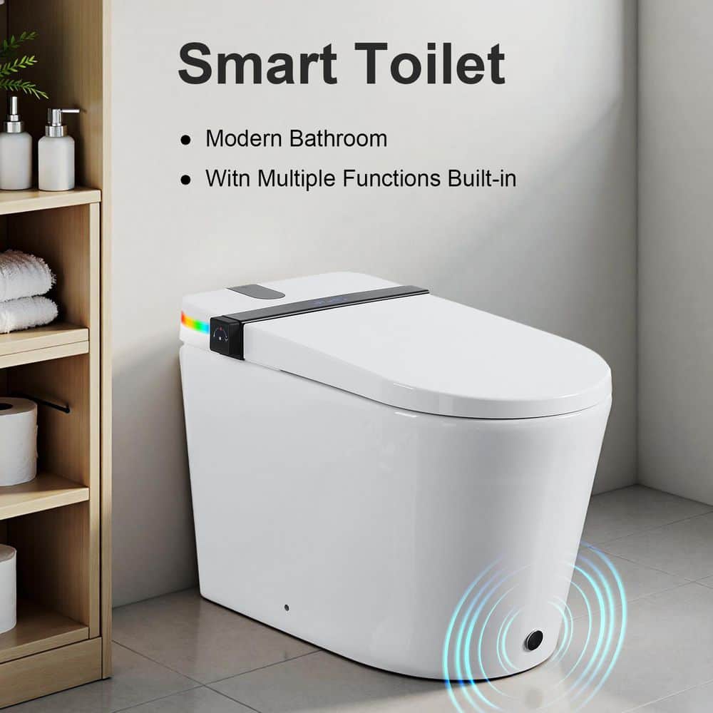1-Piece 1.27 GPF Smart Single Flush Elongated Toilet in White Seat Included with Auto Open/Close Cover and RGB Light price history on PriceWatchPro