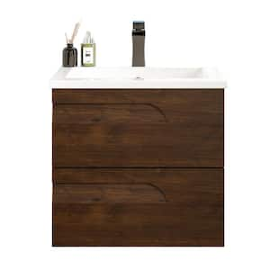 Joyous  24 in. W x 18 in. D x 22.5 in. H Floating Bath Vanity in Rosewood with White Porcelain Top