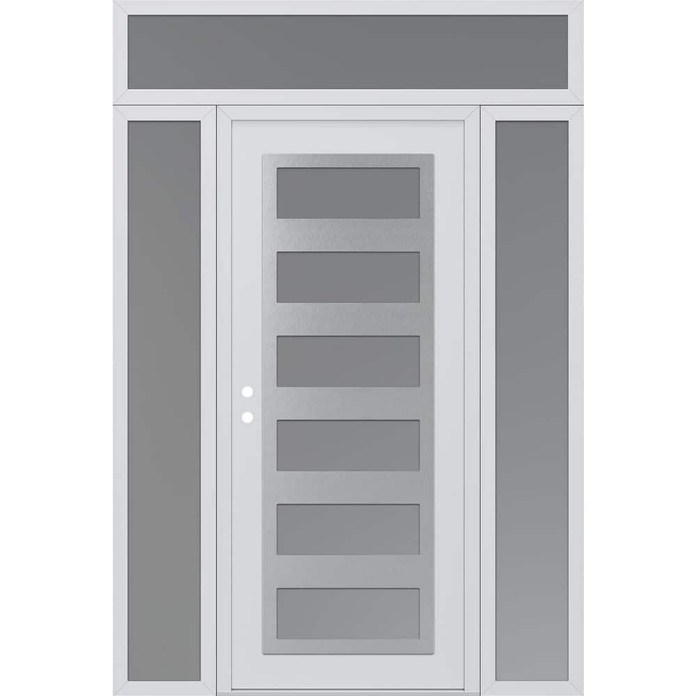 C9 68 in. x 96 in. Silver P Right-Hand/Inswing Frosted Glass White/White 2 Sidelite+Transom Steel Prehung Front Door price history on PriceWatchPro