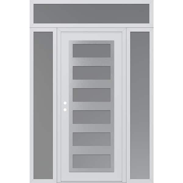 C9 68 in. x 96 in. Silver P Right-Hand/Inswing Frosted Glass White/White 2 Sidelite+Transom Steel Prehung Front Door