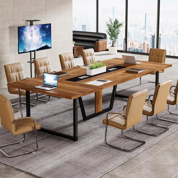 Moronia 94.5 in. Rectangle Brown Wood Computer Desk for 10-People, Large Meeting Table for Office Conference