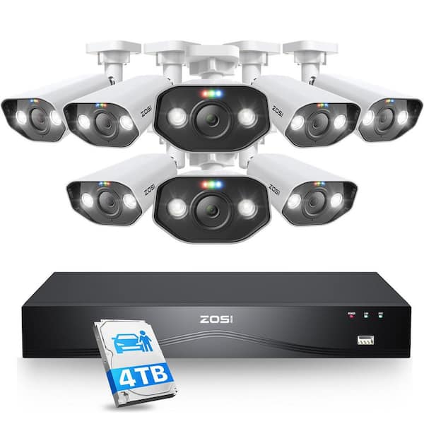 4K 16-Channel 8MP PoE 4TB NVR Security Camera System with 8 Wired Spotlight Cameras, Color Night Vision, 2-Way Audio