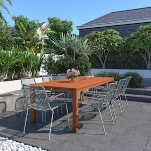 Delta 9-Piece Patio Rectangular Table Set Eucalyptus Wood Ideal for Outdoors and Indoors with Grey Cushions
