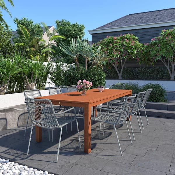Amazonia Delta 9-Piece Patio Rectangular Table Set Eucalyptus Wood Ideal for Outdoors and Indoors with Grey Cushions