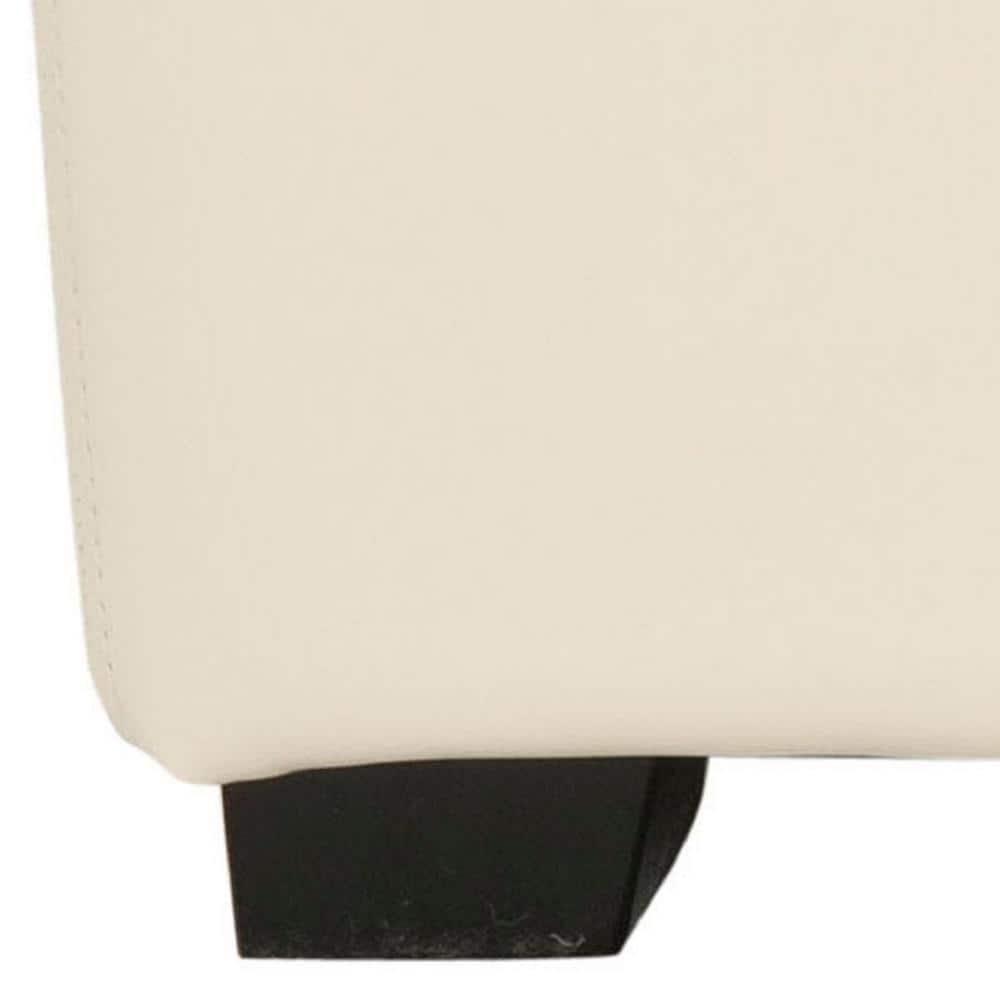 Flat Cream Leather Triple Tray Ottoman with Birch Wood