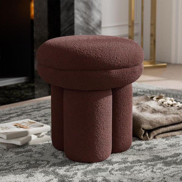 Furniture of America Seco Brown Fabric Upholstered Round Mushroom Accent Ottoman Medium Small (Under 22 in.)