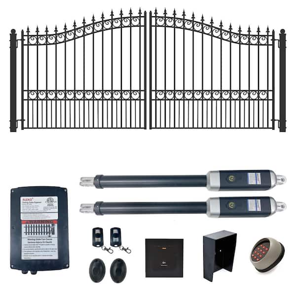 ALEKO 14 ft. x 6 ft. Automated Steel London Dual Swing Black Steel