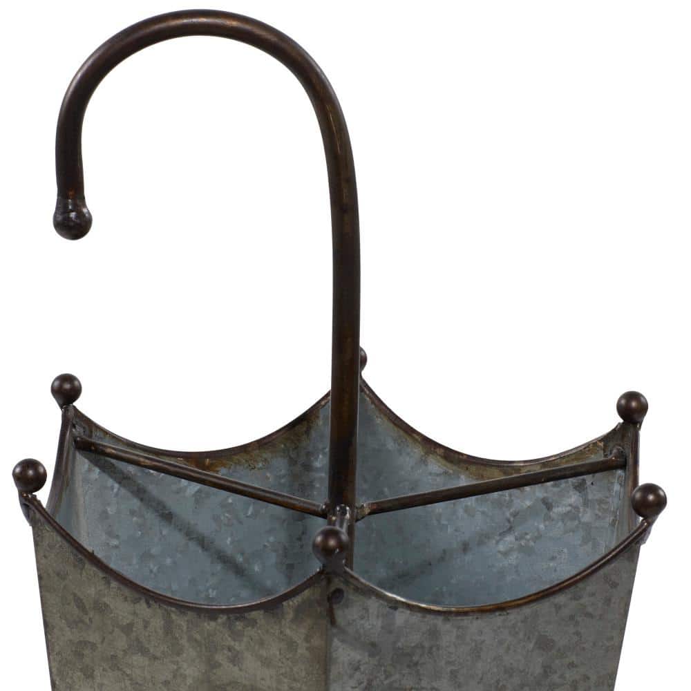 Gray Galvanized Metal Hexagon Umbrella Holder with Copper Handle