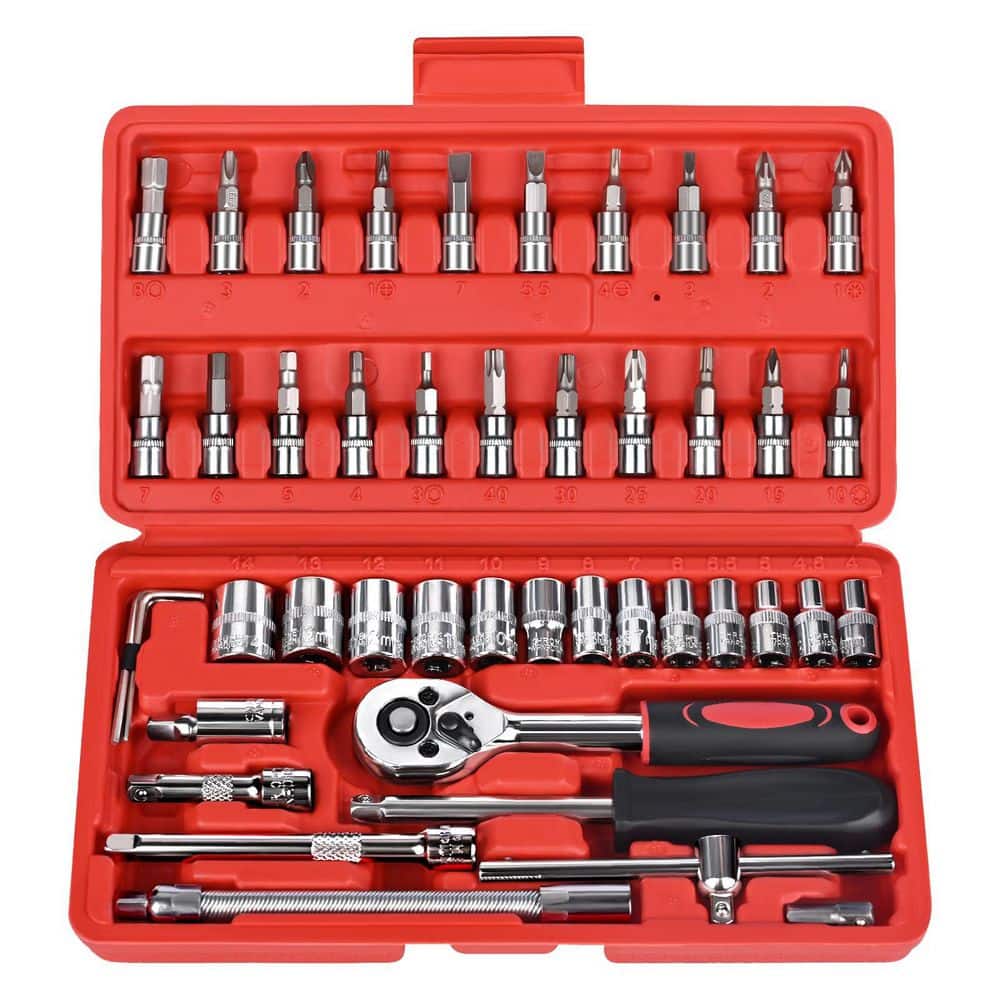 46pcs Socket Ratchet Wrench Set 1/4 Inch Drive with Bit Sockets Extension Bar Storage Case for Car Home price history on PriceWatchPro