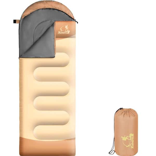 Single 86.6 in. Polyester Waterproof Lightweight Sleeping Bag for Camping, Hiking and Outdoor Travel in Earthand Beige
