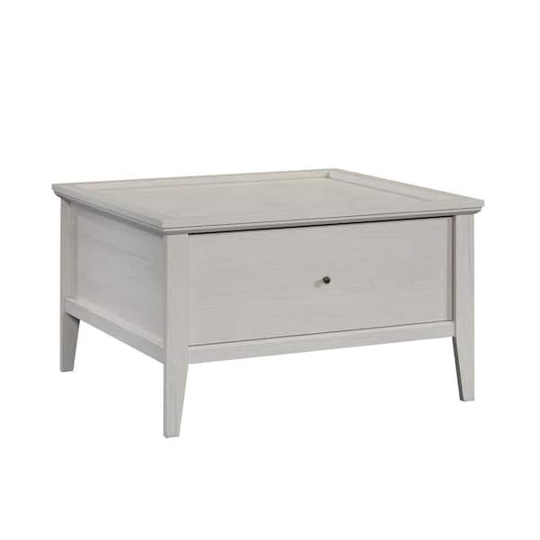 SAUDER Larkin Ledge 31.89 in. Glacier Oak Rectangle Composite Coffee Table with Large Drawer and Open Shelf