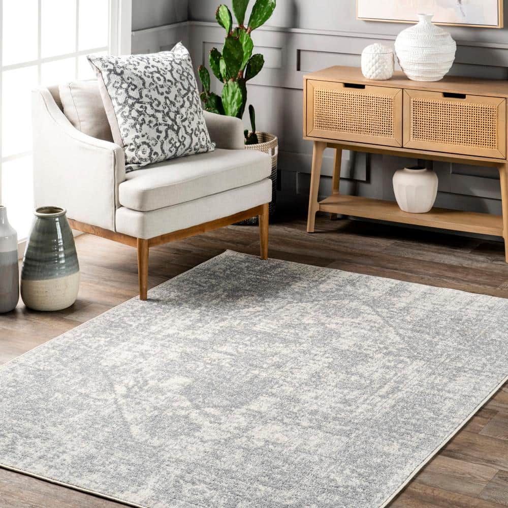 Gray Rectangular Vintage Medallion Synthetic Area Rug