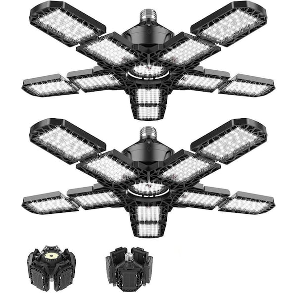 120 Volt Deformable LED Garage Light Fixture, 36000 Lumens Adjustable 180W Ceiling Light for Garage Workshop, 2-Pack