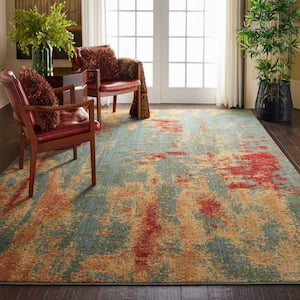 Somerset Teal/Multicolor 8 ft. x 11 ft. Artistic Contemporary Area Runner Rug
