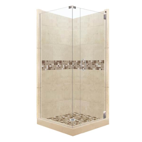 American Bath Factory Tuscany Grand Hinged 38 in. x 38 in. x 80 in. Right-Hand Corner Shower Kit in Brown Sugar and Chrome Hardware