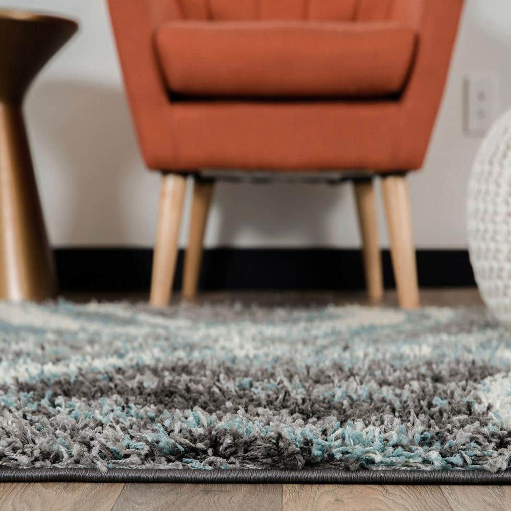 Blue and Gray Abstract Shag 5' x 7' Area Rug