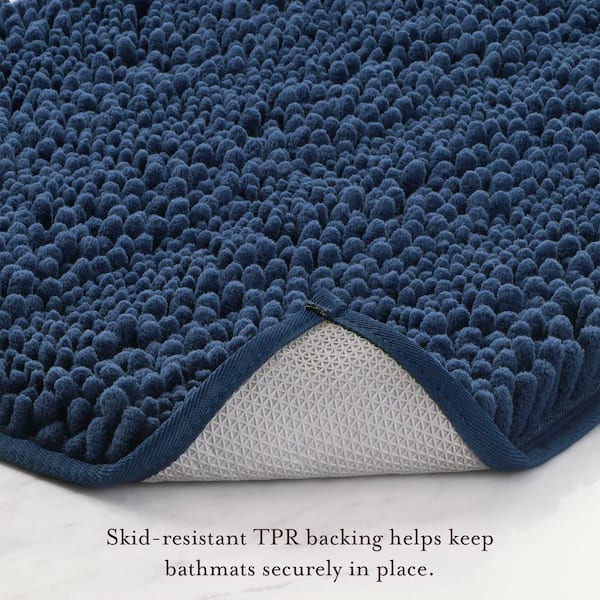 Non-Slip Astor Chenille Blue 20 in. x 34 in. Polyester 2- Piece Bath Mat Set